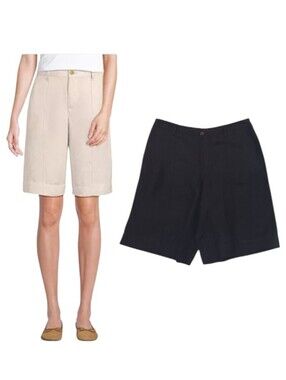 Lands End Linen Blend Pintuck Bermuda Shorts High Rise